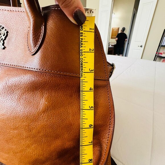 PRATESI Made in Italy Leather Satchel 💼 Elegant Gold Hardware, Adjustable Strap - Picture 6 of 16